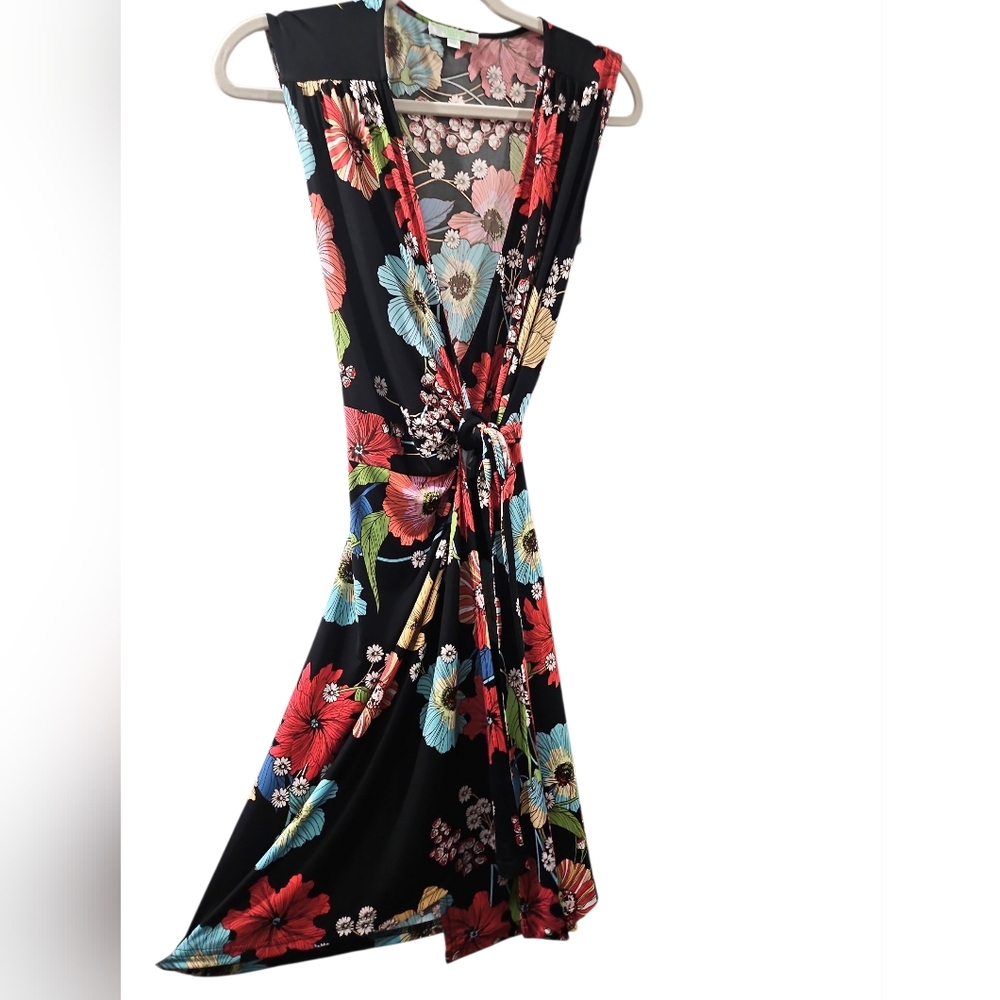 Jade Melody Tam Black Floral Wrap Maxi Dress with Multicolor Blooms